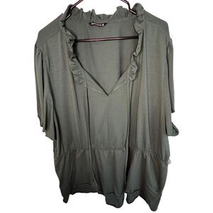 Bloomchic Army Green Baby Doll Blouse With Tie Front